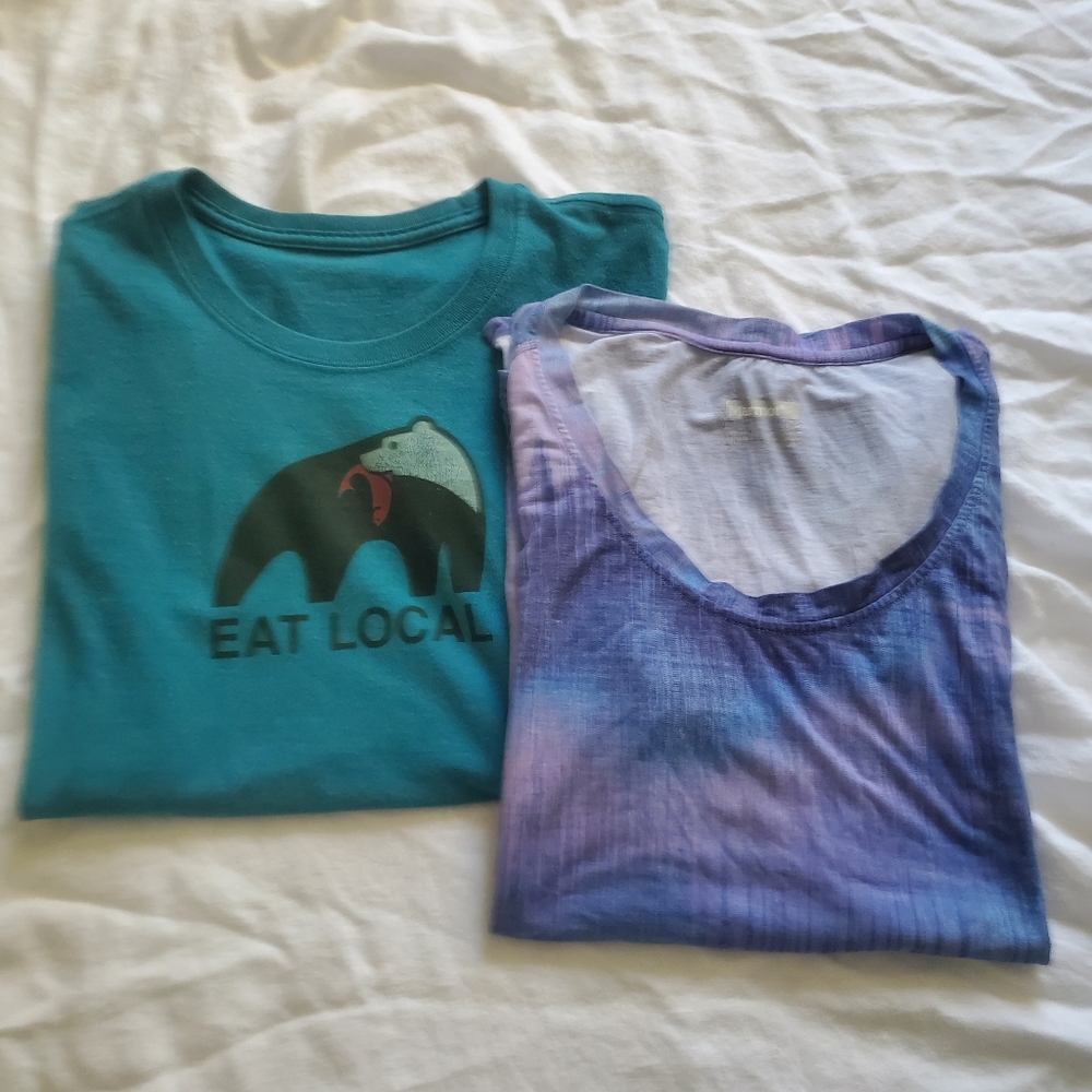 Lot of 2 outdoor tees, 1 Patagonia, 1 Marmot, Size L
